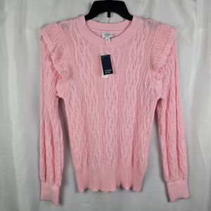 NEW Crown & Ivy Meadow Pink Ruffle Cable Knit Fairy Kei Style Sweater Size Small
